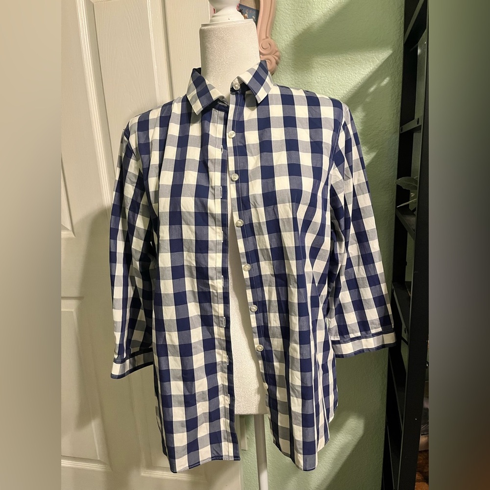 Lands' End Navy and White Checkered Shirt